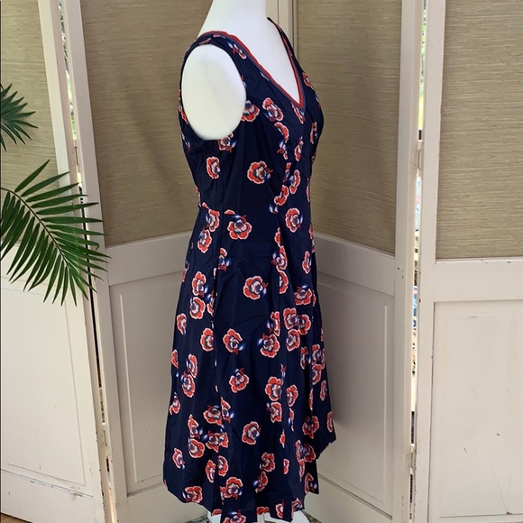 Boden Midi-Dress, Navy Orange Floral Pattern Dress, Sleeveless Business Casual - Picture 9 of 16